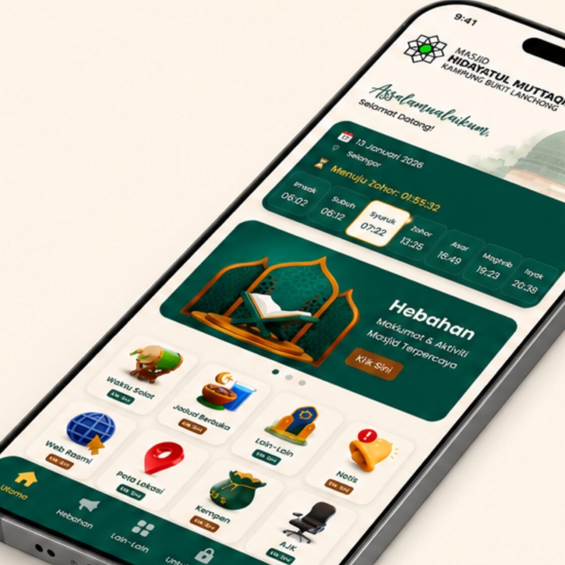 Perkhidmatan Pembangunan Aplikasi Komuniti Masjid & Hebahan Digital Masjid Hidayatul Muttaqin
